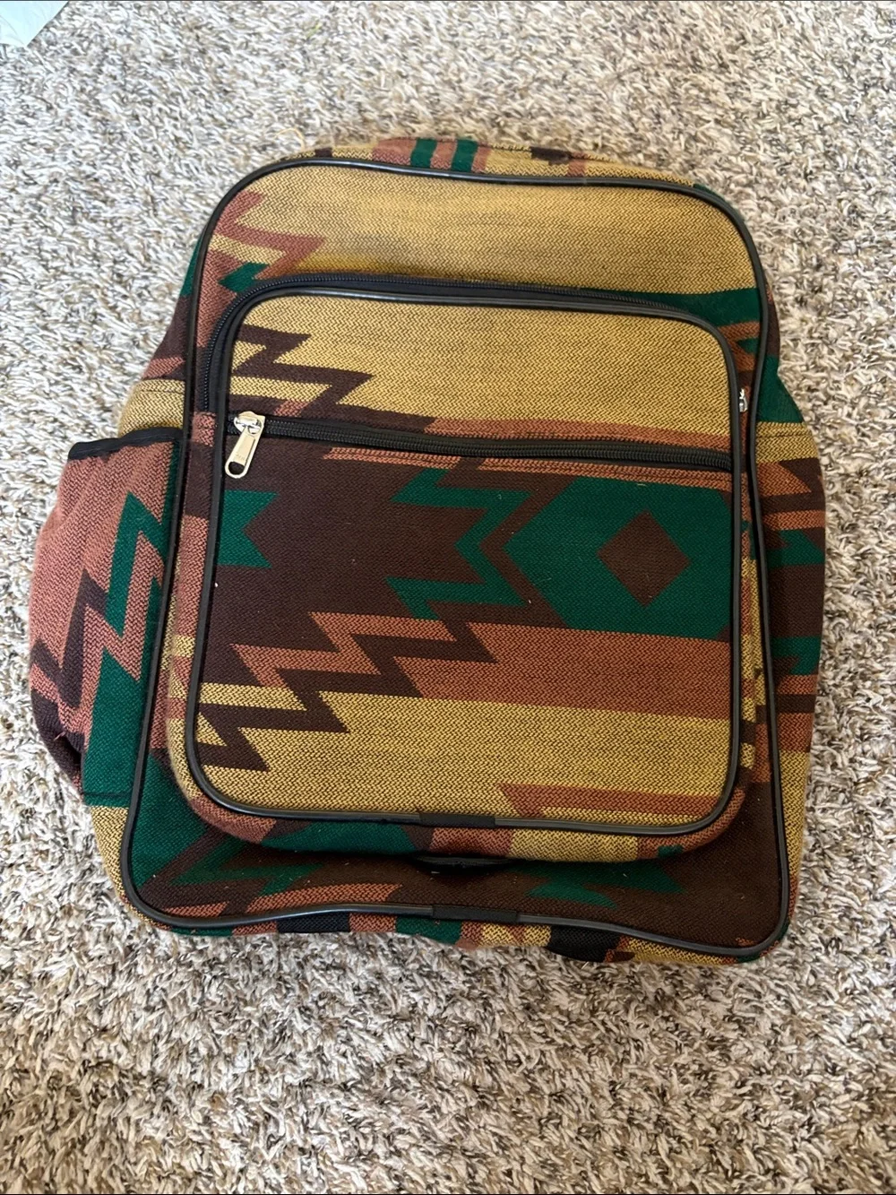 Aztec Pattern Canvas Backpack - Green/Brown